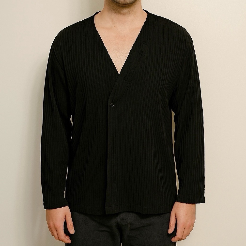 Prevu Black Waffle Knit V Neck Jacket L​​​​